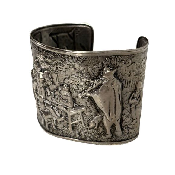 Denmark Hans Jensen Estate Silver Plate Wide Repousse Cuff Bracelet Vintage - Picture 5 of 9